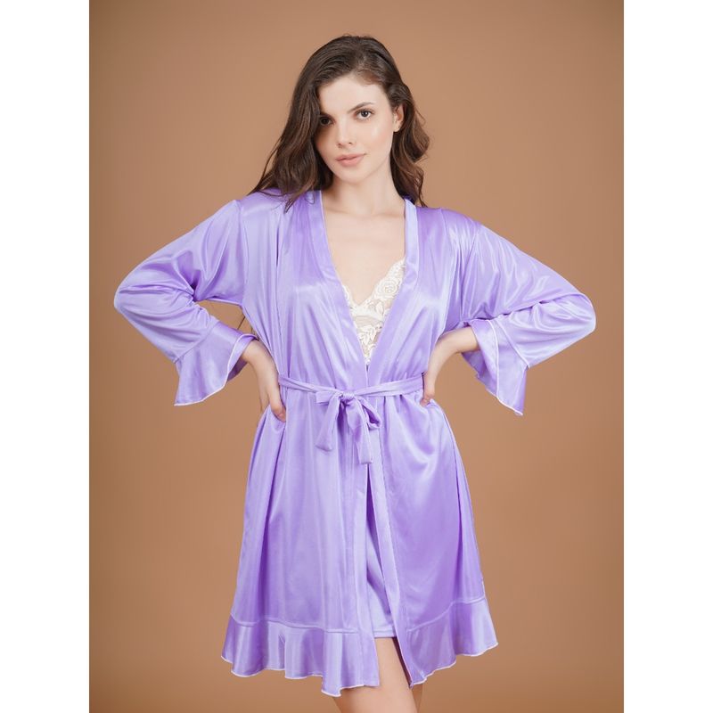 Shararat Flared Sleeves Lavender Satin Robe (2XL)