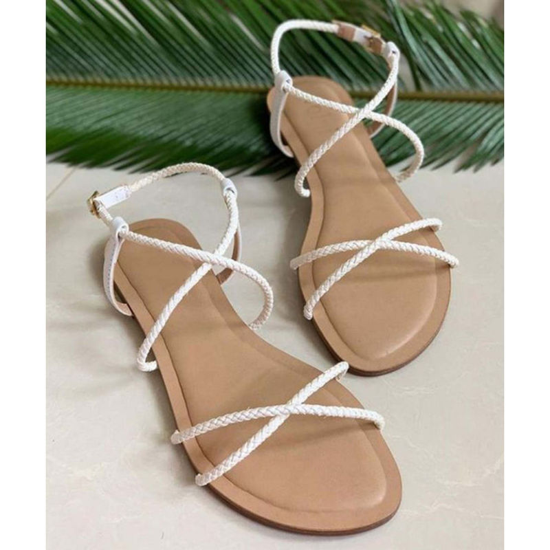 Shoetopia Women White Open Toe Flats (Euro 41)