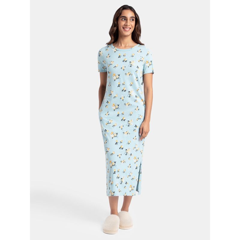 Jockey RX79 Women Super Combed Cotton Long Length Printed Lounge Dress-forget Me Not (XL)