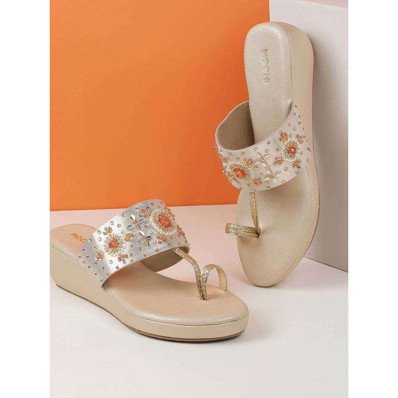 Mochi Women Gold Wedges Heels (EURO 36)