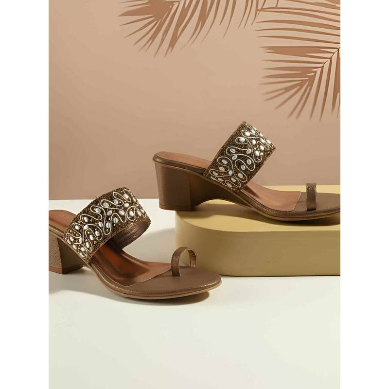Metro Women Bronze Block Heels (EURO 36)