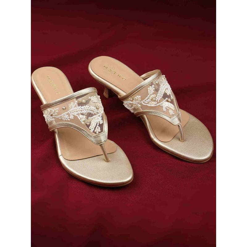 Metro Women Gold Kitten Heels (EURO 36)