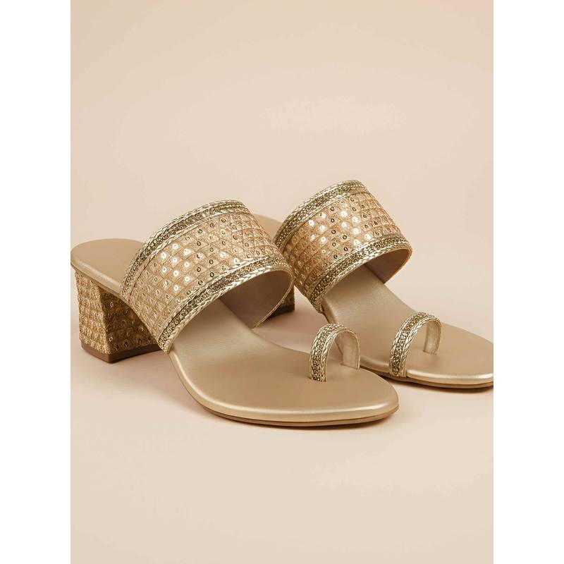 Metro Women Gold Block Heels (EURO 36)