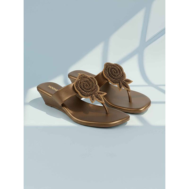 Mochi Women Bronze Wedges Heels (EURO 36)