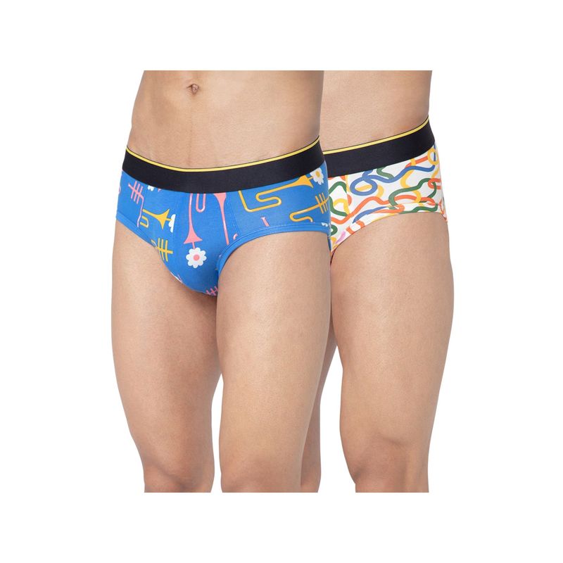 Bummer Multi-Color Mens Printed Micro Modal Briefs Underwear (Pack of 2) (M)