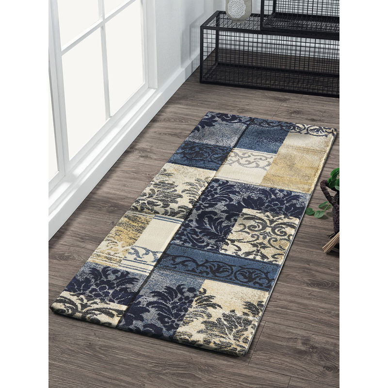 OBSESSIONS Blue Textured Bedside Runner (2.5x5 feet)