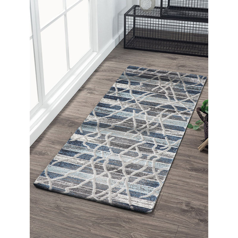 OBSESSIONS Blue Polypropylene Bedside Runner (2.5x5 feet)