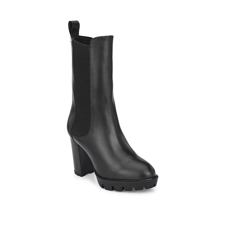 Delize Black Solid Women Vegan Leather Calf Length (UK 3)
