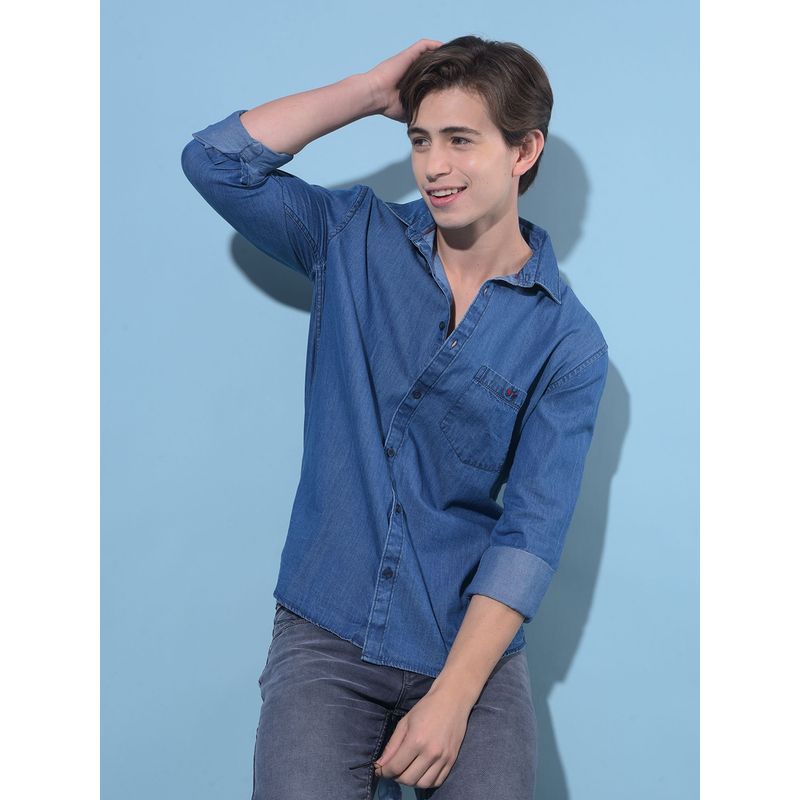 CRIMSOUNE CLUB Men Blue Cotton Denim Shirt (2XL)