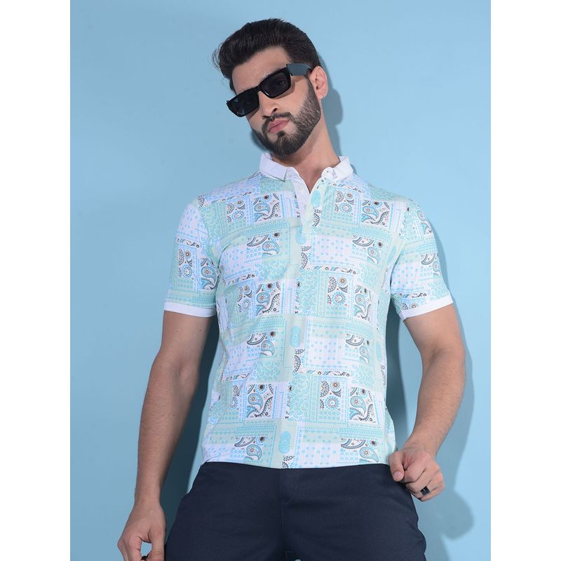 CRIMSOUNE CLUB Men Green Paisley Printed Polo T-Shirt (M)
