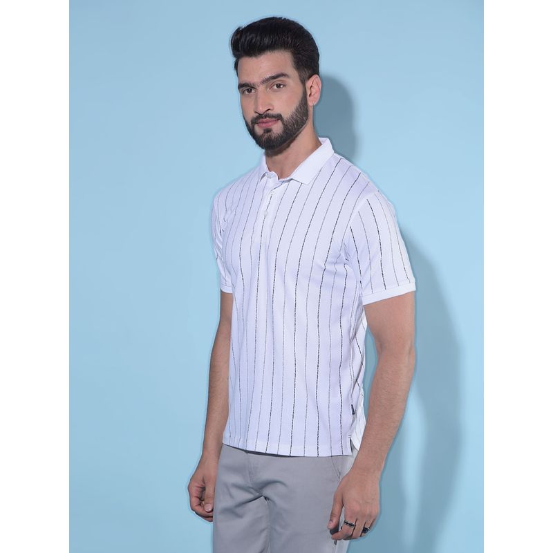 CRIMSOUNE CLUB Men White Vertical Striped Polo T-Shirt (S)