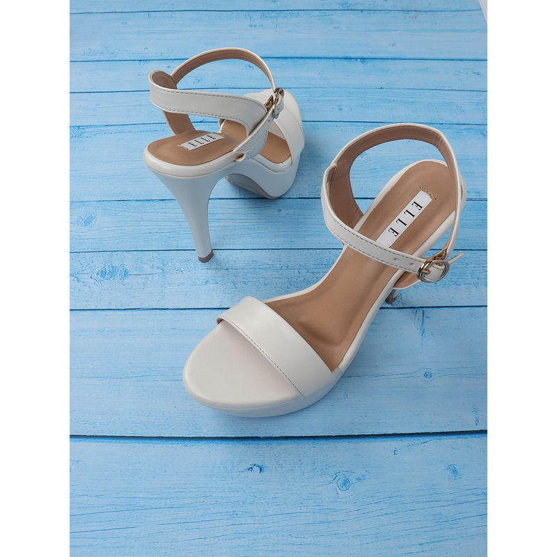 ELLE White Women Buckle Sandals (EURO 41)