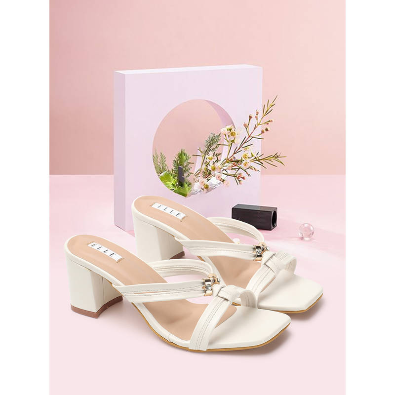ELLE White Women Slip On Sandals (EURO 38)