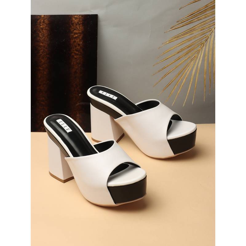 ELLE White Solid Slip On Women Sandals (EURO 41)