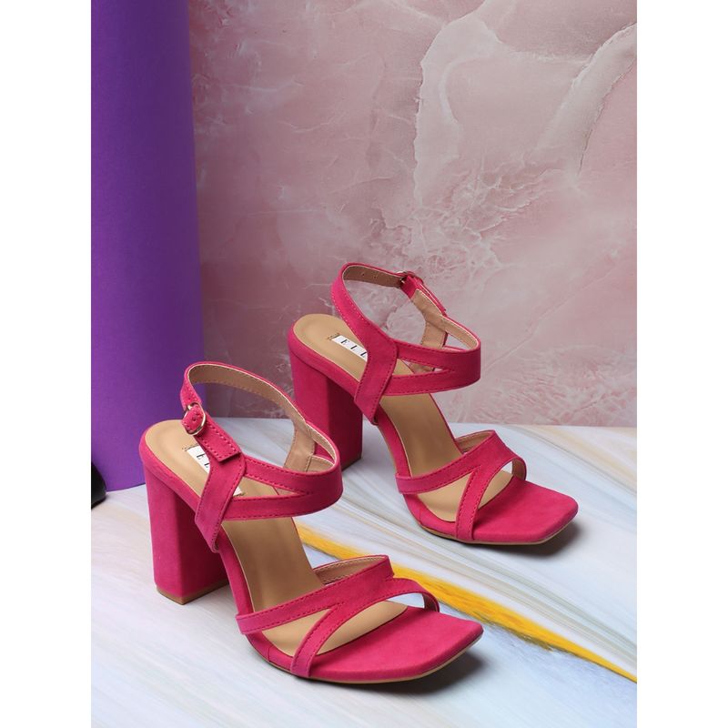 ELLE Fuchsia Pink Solid Buckle Women Sandals (EURO 37)