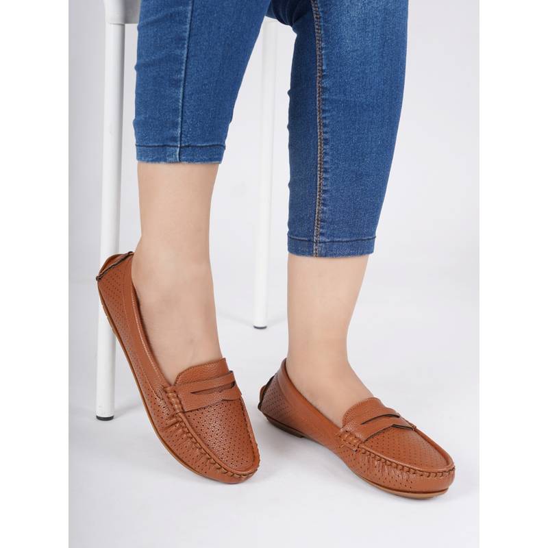 ELLE Tan Women Slip On Loafers (EURO 37)
