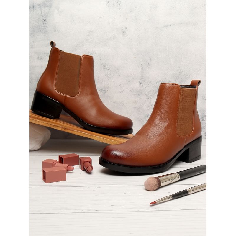 ELLE Tan Women Slip On Chelsea Boots (EURO 36)