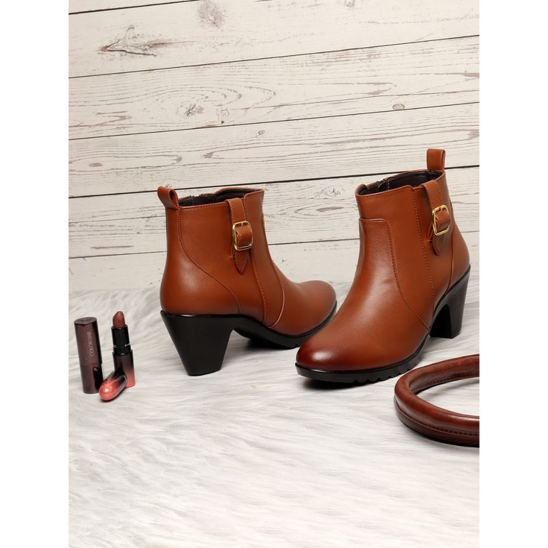 ELLE Tan Women Zip Casual Boots (EURO 36)