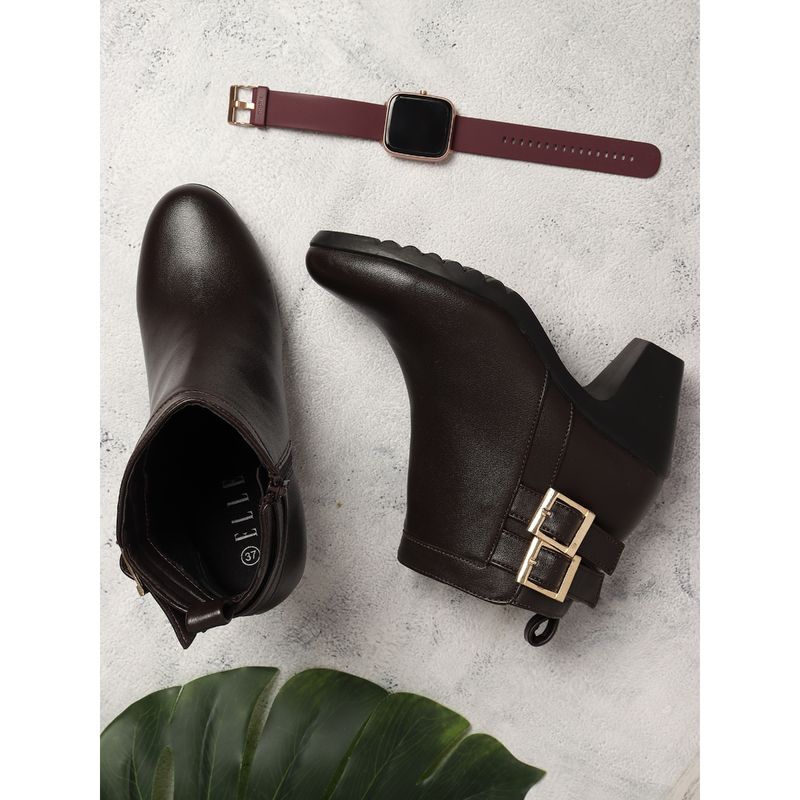 ELLE Brown Women Zip Casual Boots (EURO 37)