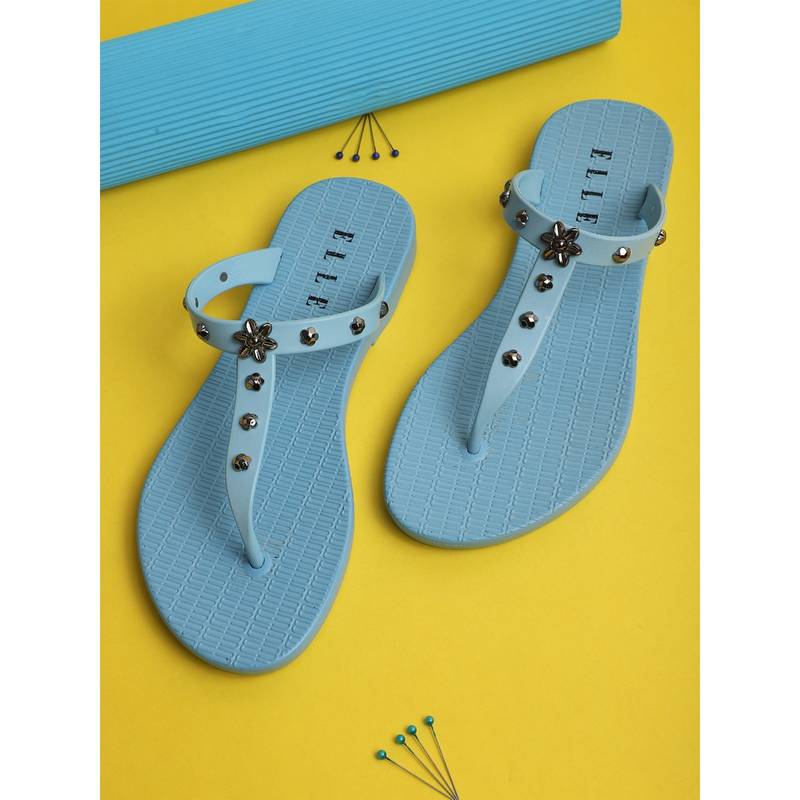 ELLE Blue Women Slip On Flipflops (EURO 38)