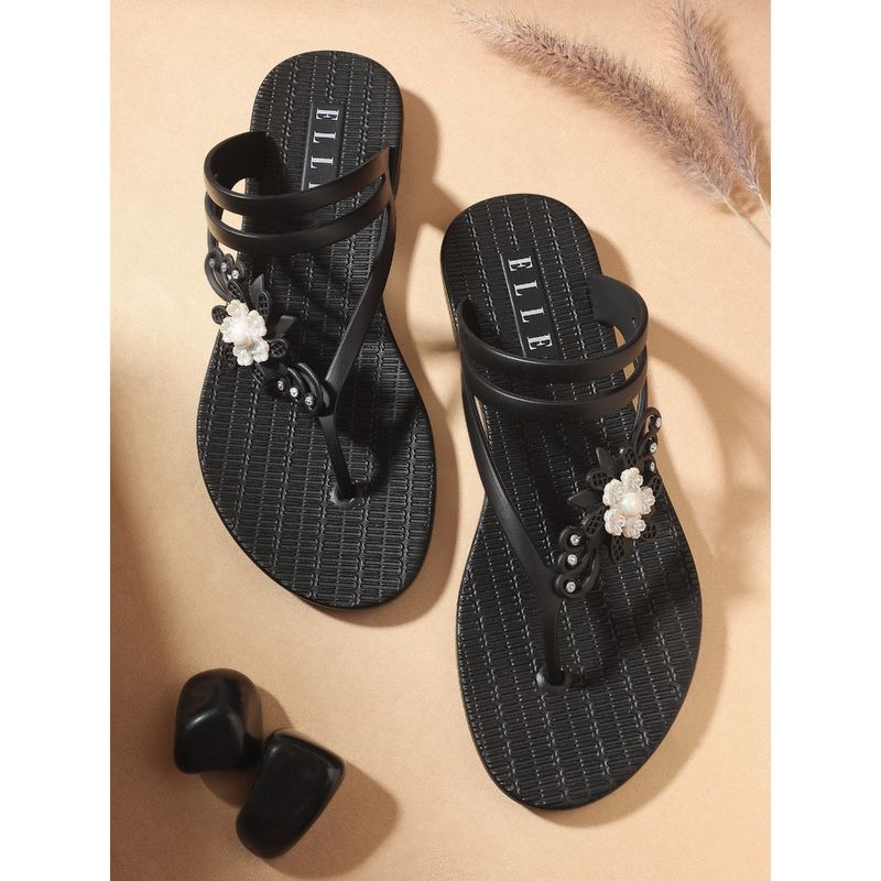 ELLE Black Women Slip On Flipflops (EURO 39)