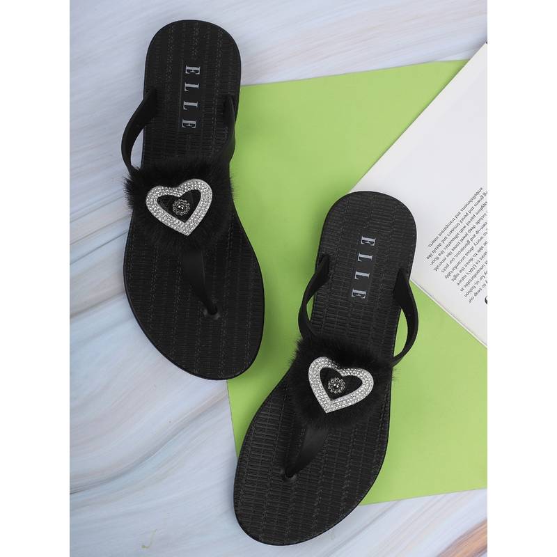 ELLE Black Women Slip On Flipflops (EURO 36)