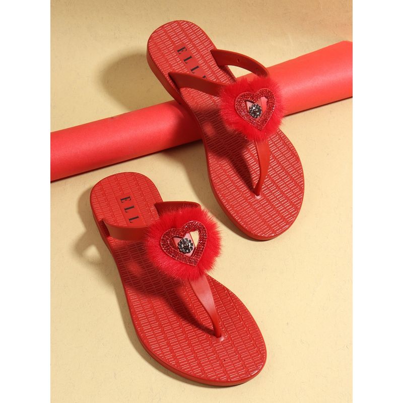 ELLE Red Women Slip On Flipflops (EURO 37)