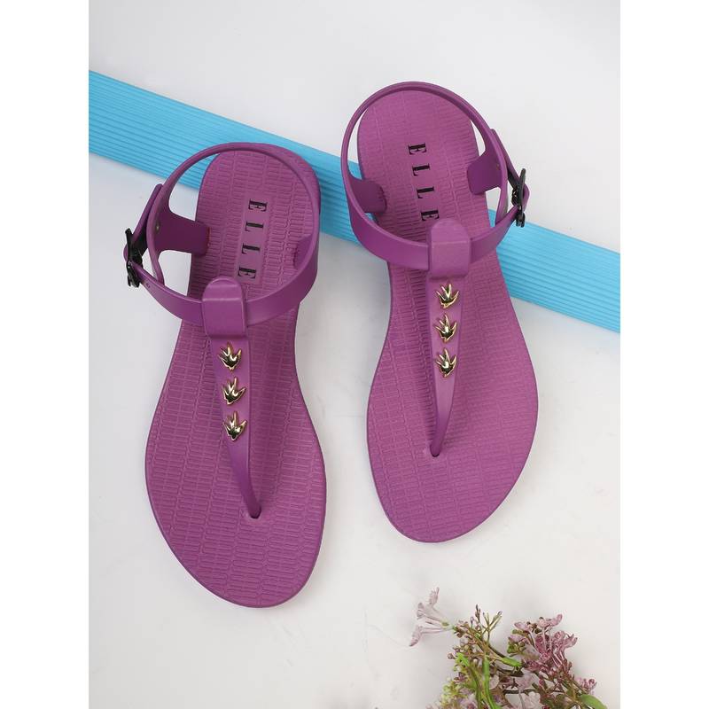 ELLE Purple Women Buckle Flipflops (EURO 41)