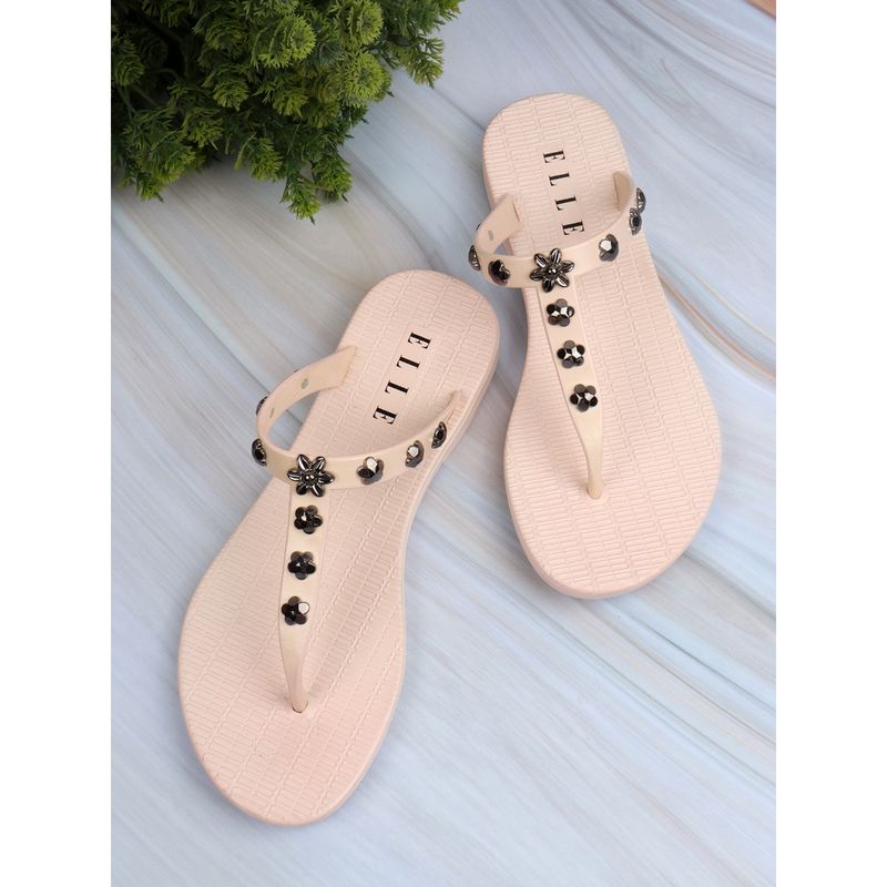 ELLE Beige Women Slip On Flipflops (EURO 37)