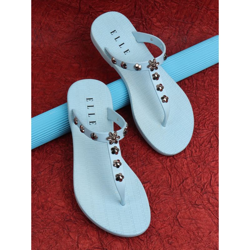 ELLE Blue Women Slip On Flipflops (EURO 37)