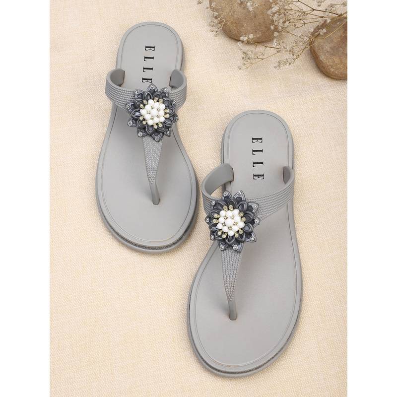 ELLE Grey Women Slip On Flipflops (EURO 36)
