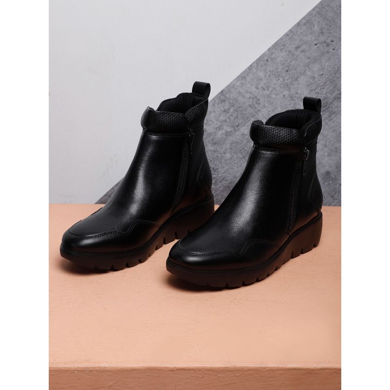 ELLE Black Women Zip Casual Boots (EURO 37)