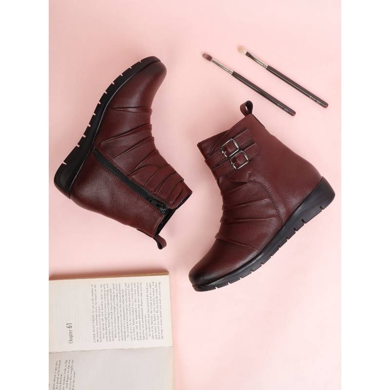 ELLE Red Women Buckle Casual Boots (EURO 36)