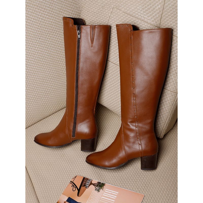 ELLE Tan Women Zip Casual Boots (EURO 40)