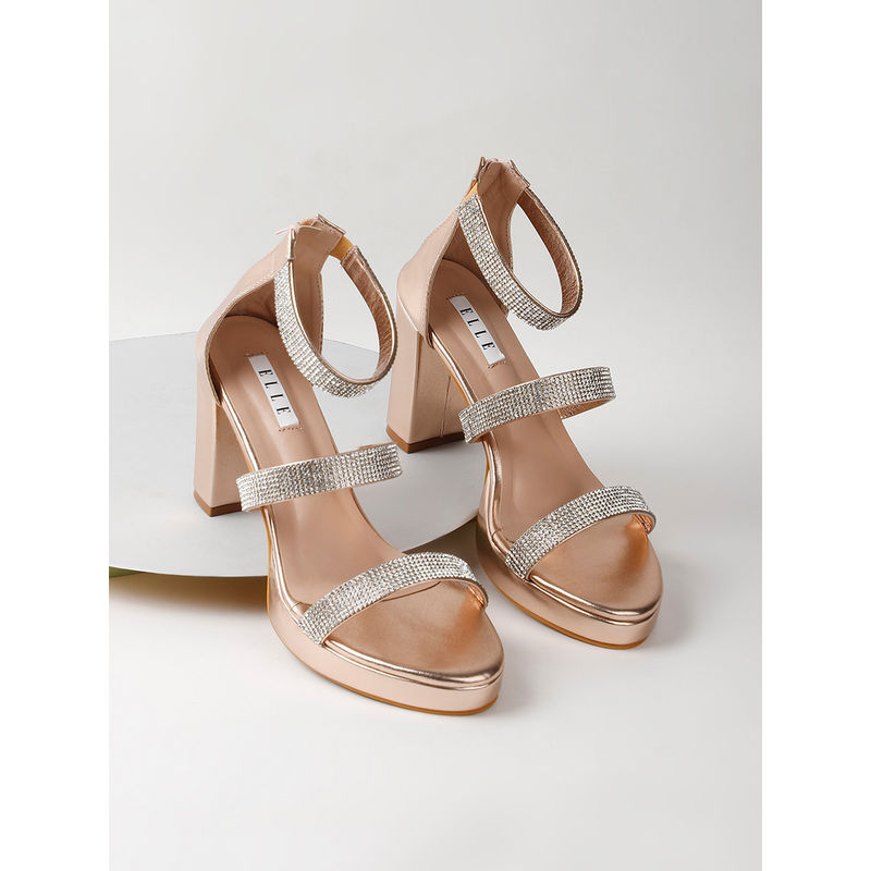 ELLE Rose Gold Women Zip Sandals (EURO 40)