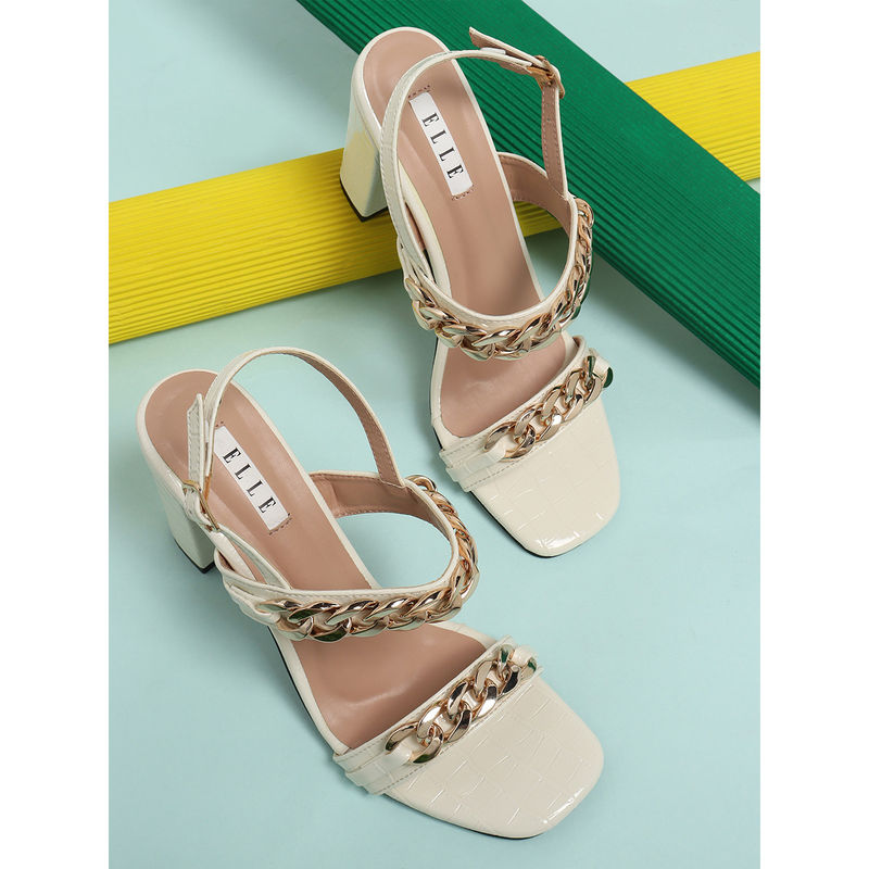 ELLE White Women Buckle Sandals (EURO 38)