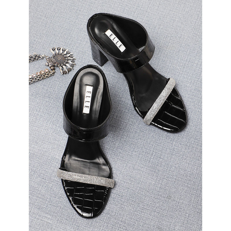 ELLE Black Women Slip On Sandals (EURO 38)