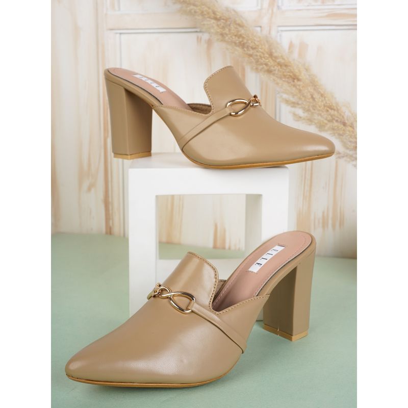 ELLE Beige Women Slip On Mules (EURO 36)