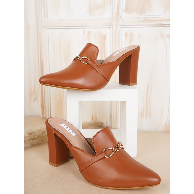 ELLE Tan Women Slip On Mules (EURO 37)