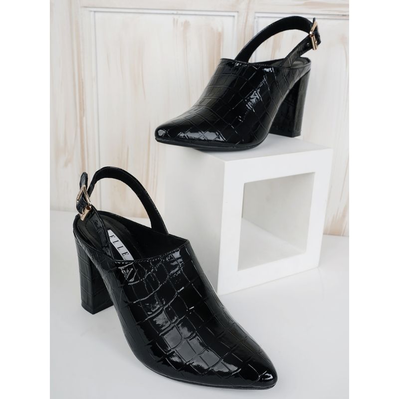 ELLE Black Women Buckle Mules (EURO 39)
