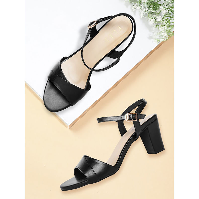 ELLE Black Women Buckle Sandals (EURO 39)