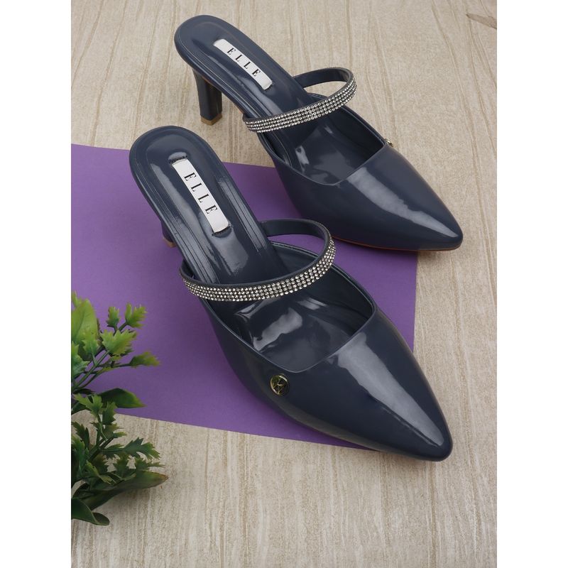 ELLE Navy Blue Women Slip On Mules (EURO 38)