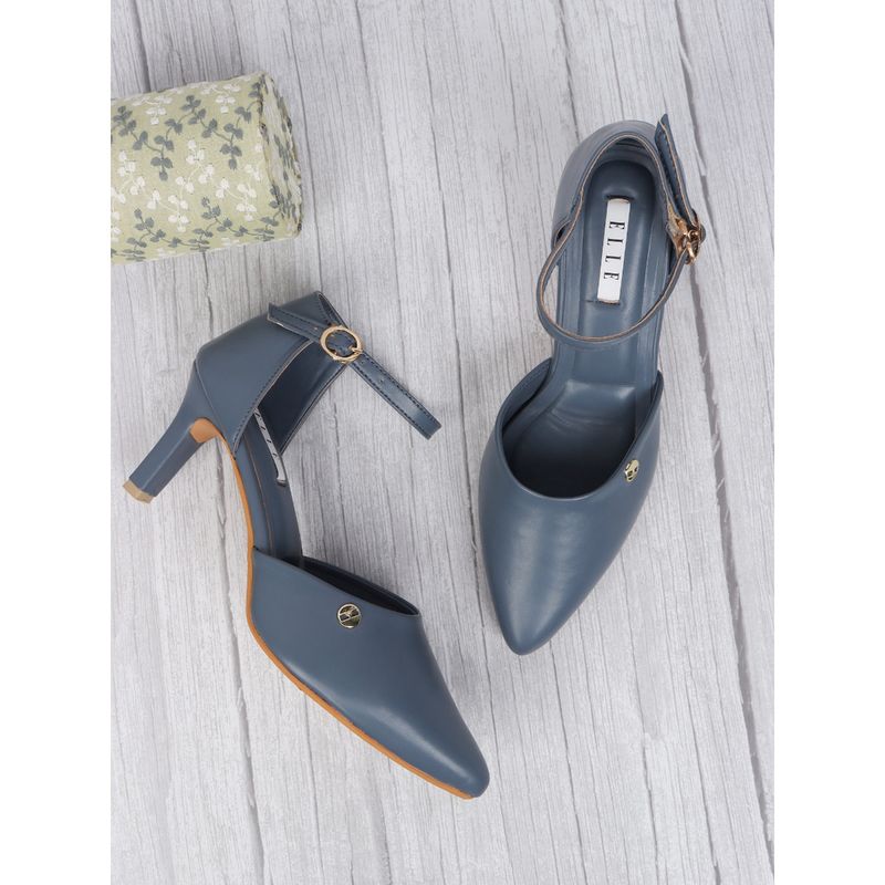 ELLE Blue Women Buckle Mules (EURO 37)