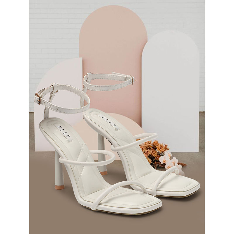 ELLE White Women Buckle Sandals (EURO 37)