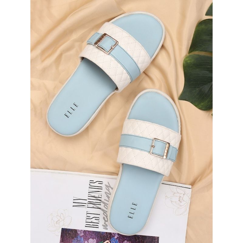 womens blue sliders