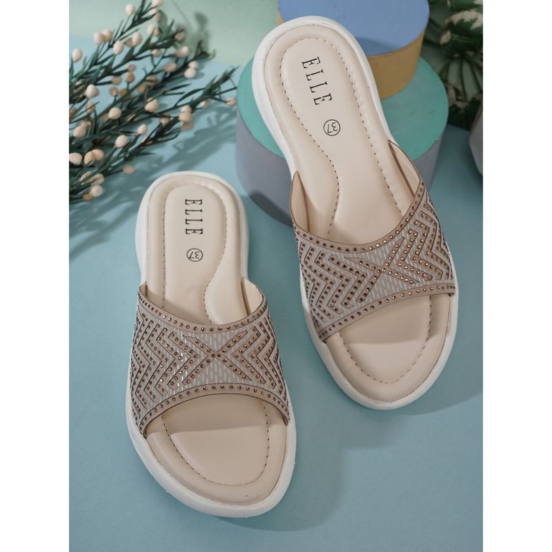 womens sliders beige