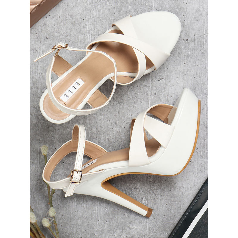 ELLE White Women Buckle Sandals (EURO 40)