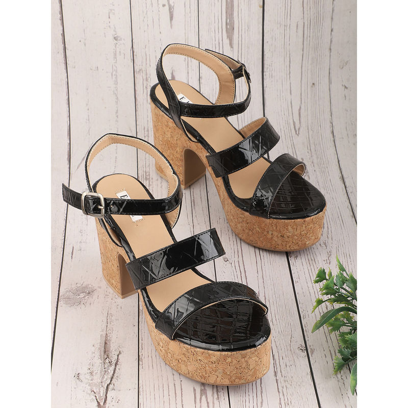 ELLE Black Women Buckle Sandals (EURO 39)