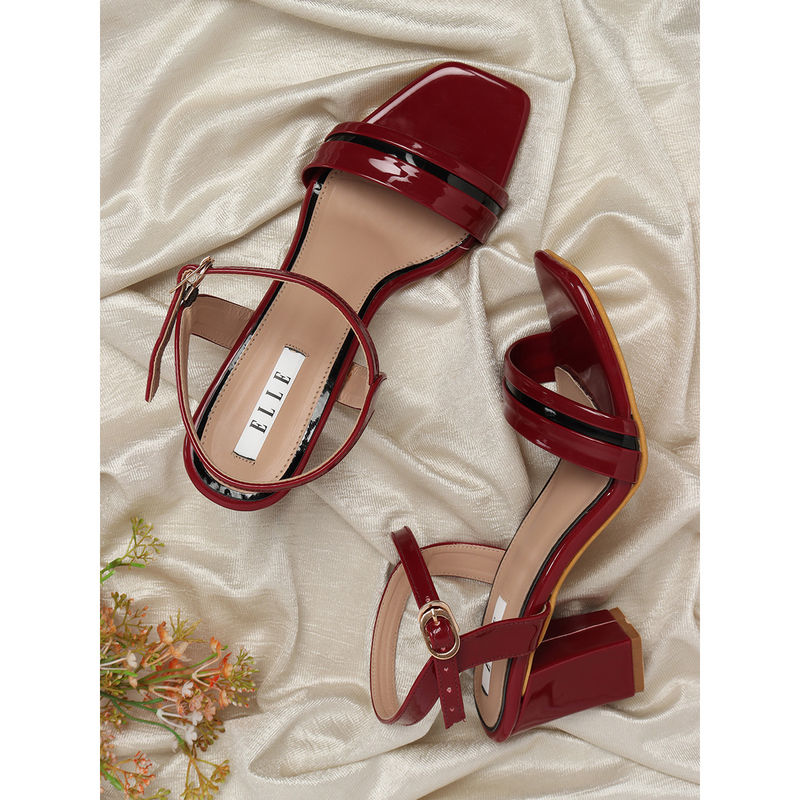 ELLE Maroon Women Buckle Sandals (EURO 39)