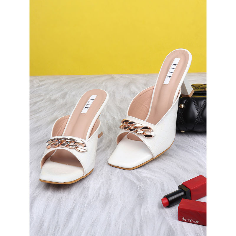 ELLE White Women Slip On Sandals (EURO 36)